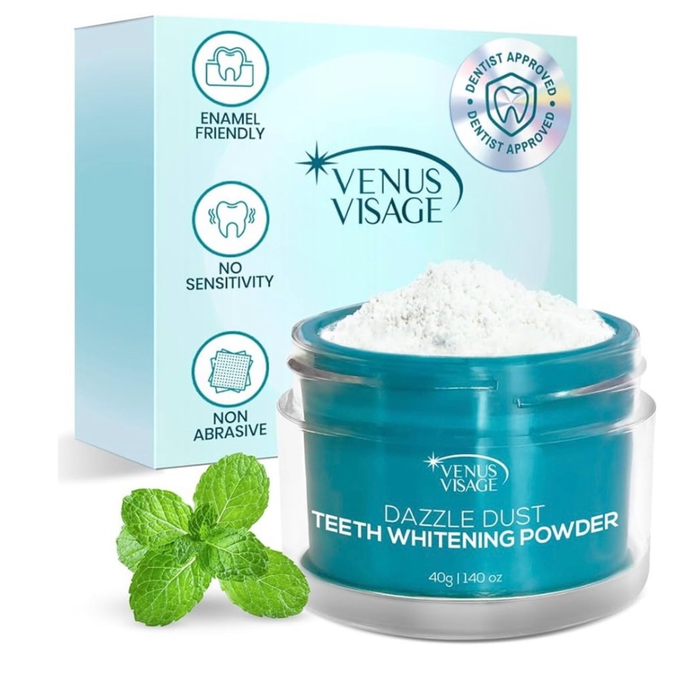 Venus Visage Dazzle Dust Teeth Whitening Powder, Enamel-Safe For Stain Removal